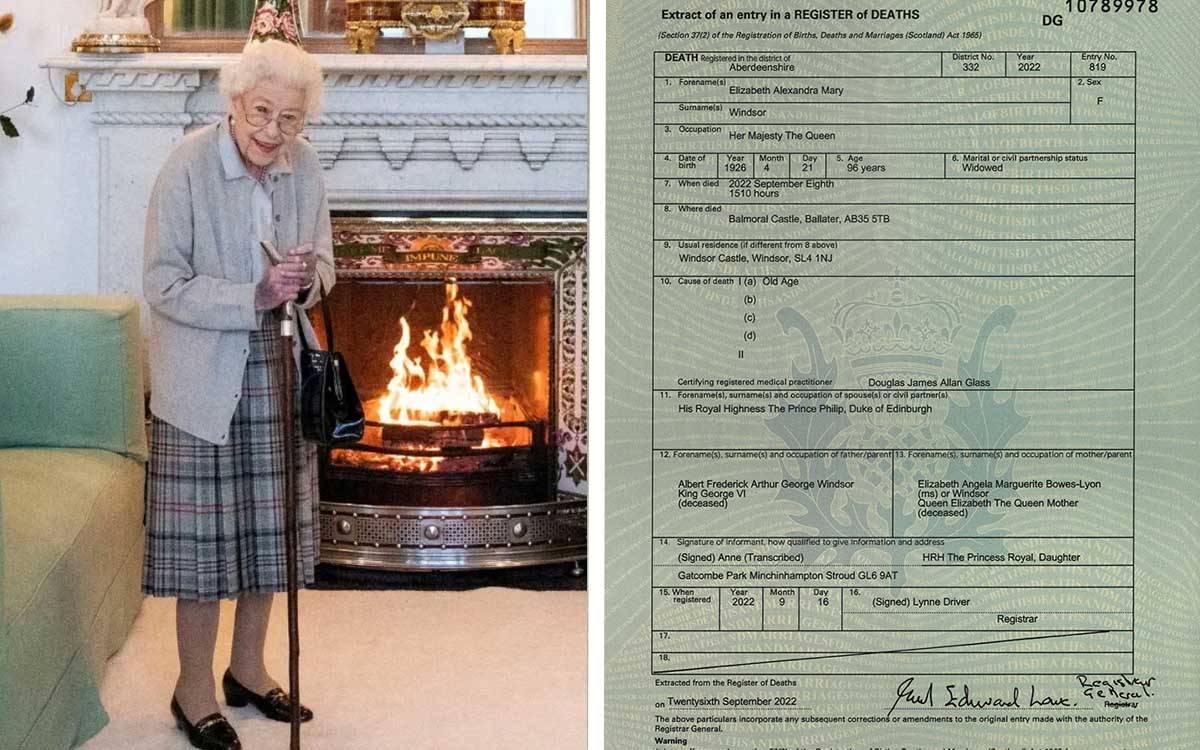 ¿De qué murió y a qué hora murió la reina Isabel II? Dan a conocer su acta de defunción