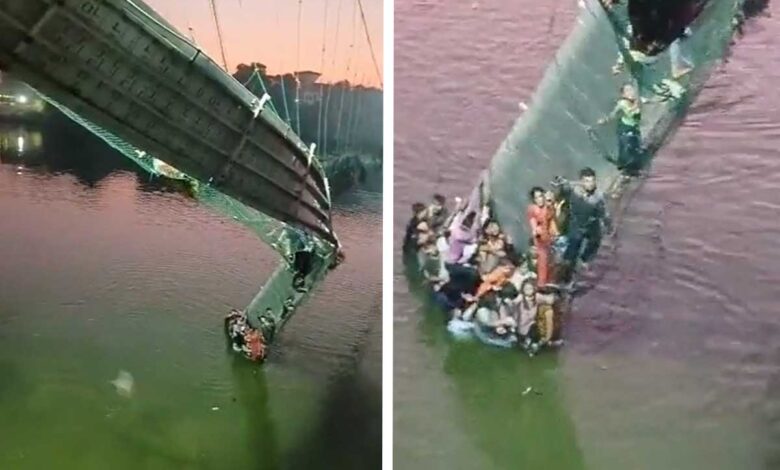 Al menos 91 muertos y 100 desaparecidos al derrumbarse un puente colgante en India
