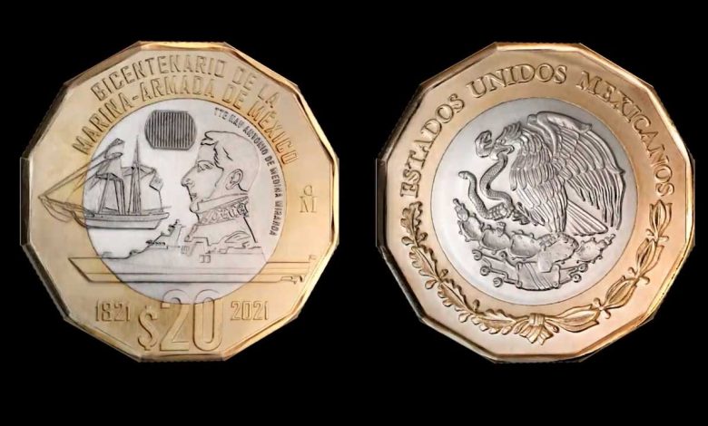 Banxico pone en circulación una moneda de 20 pesos para conmemorar el bicentenario de la Marina