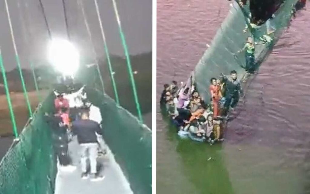 Captan momento exacto del colapso de puente colgante en India | Video
