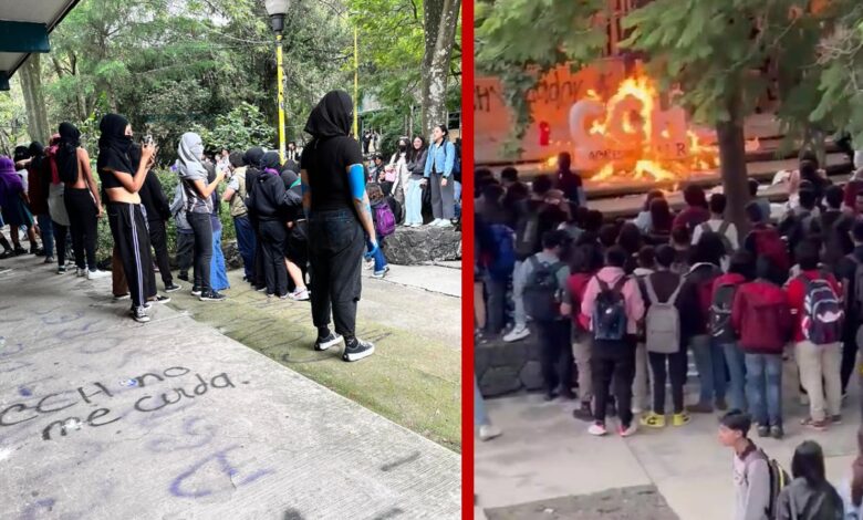Encapuchados provocan incendios y destrozos en CCH Sur por abuso sexual contra alumna | Videos