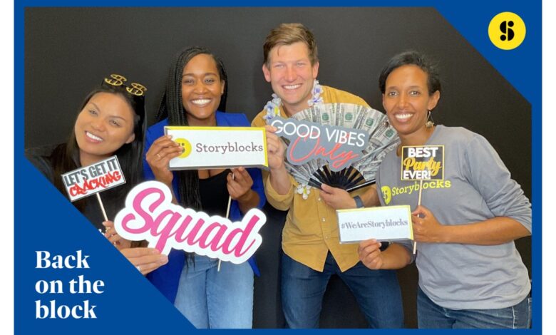 Storyblocks is Handoff’s first pilot partner. (Left to right) job-share partner Jodie Reyes, Handoff founder LaToria Pierce, Storyblocks CEO TJ Leonard and job-share partner Redeit Admassie