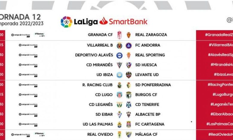 Horarios de la jornada 12 de Segunda División