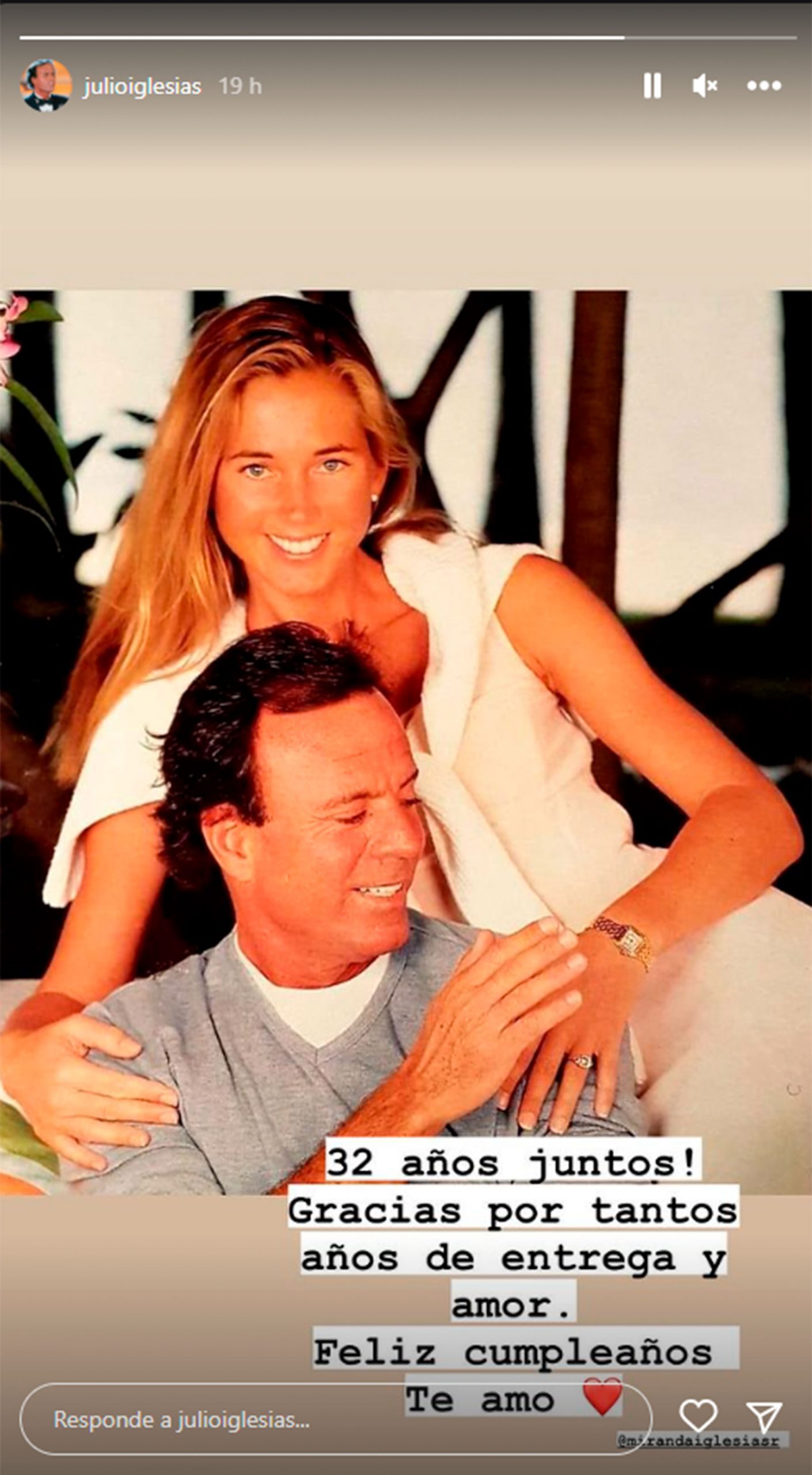 Julio Iglesias felicita a Miranda Rijnsburguer / Instagram