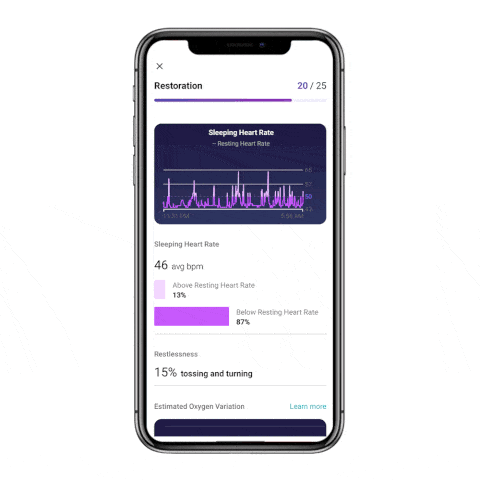 la aplicación de fitbit mostrando sus métricas de sueño