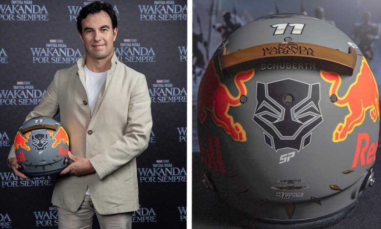 'Checo' Pérez presenta el casco de 'Black Panther' que usará en Brasil | Fotos