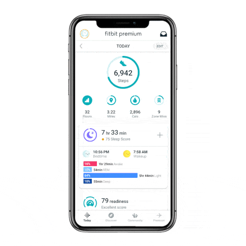 la aplicación de fitbit que muestra sus métricas generales de salud