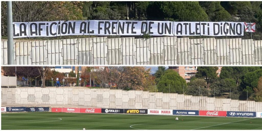 Retirada una pancarta en el entrenamiento del Atlético