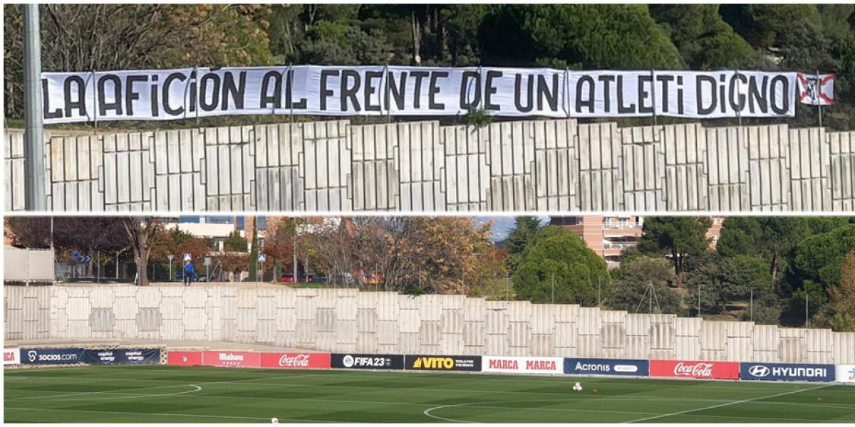 Retirada una pancarta en el entrenamiento del Atlético