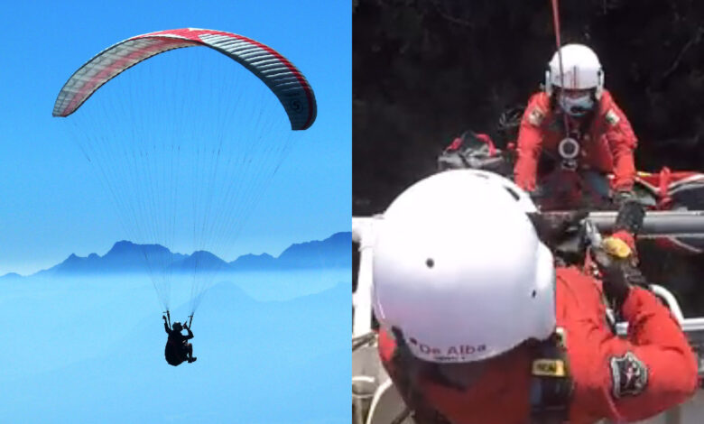 Así fue el rescate de una deportista suiza que cayó de un parapente en Valle de Bravo | Video