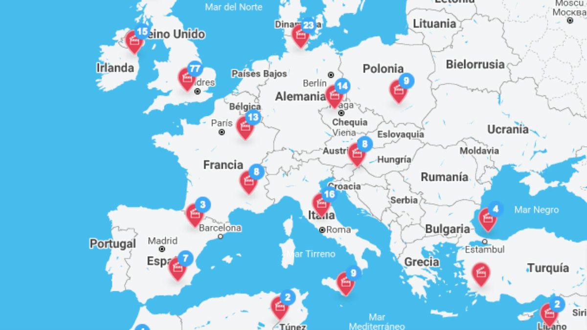 Este mapa muestra donde se rodaron las películas ganadoras del Oscar