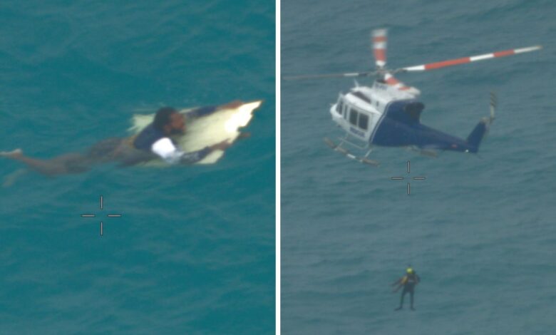 Rescatan a hombre que sobrevivió un día flotando en un pedazo de madera rodeado de tiburones y cocodrilos