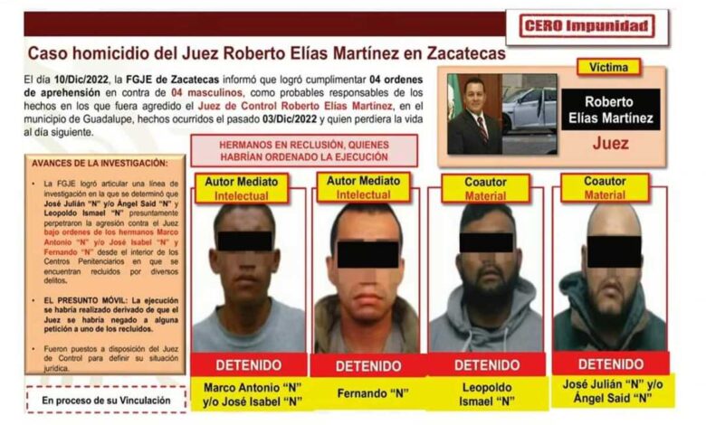 Vinculan a proceso a presuntos asesinos de juez en Zacatecas