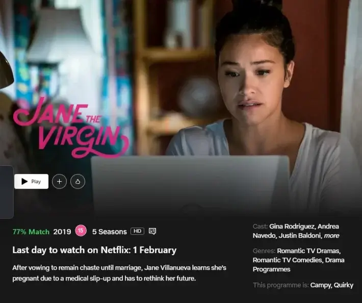 jane la virgen fecha de eliminación netflix reino unido