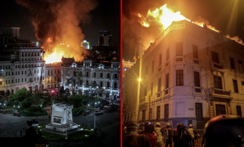 Incendio arrasa casona del centro de Lima durante protestas en Perú | Videos