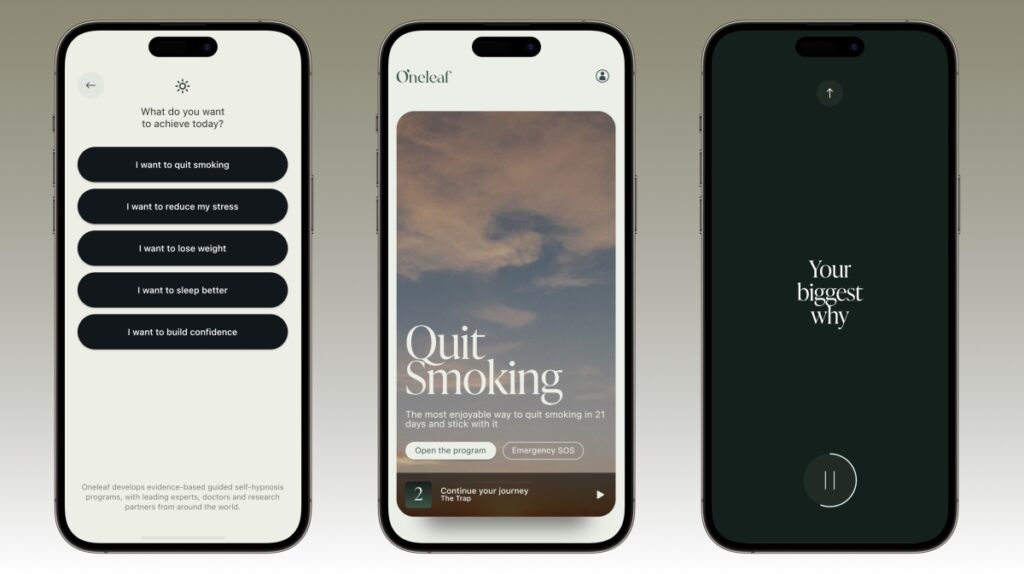 Oneleaf es una aplicación de autohipnosis que te guía a través de programas de audio