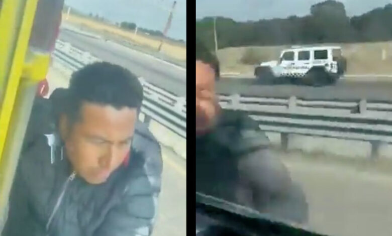 Presunto asaltante se cuelga a camión en carretera de Puebla