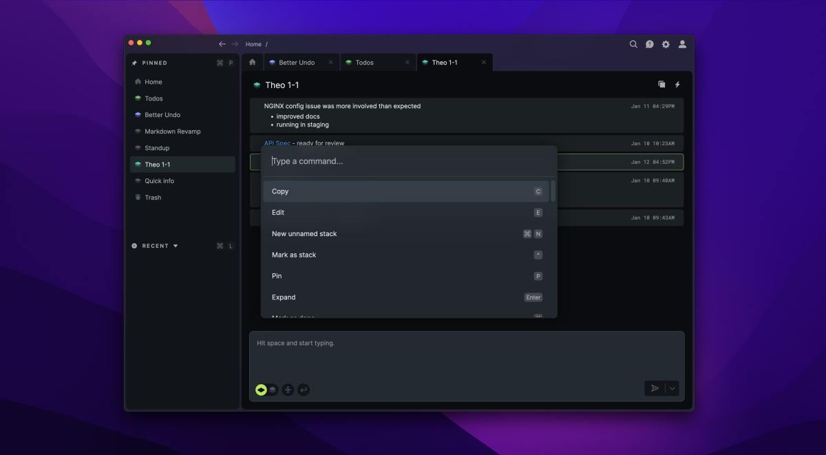 Stashpad es un bloc de notas para desarrolladores con una interfaz de "DM para usted mismo"