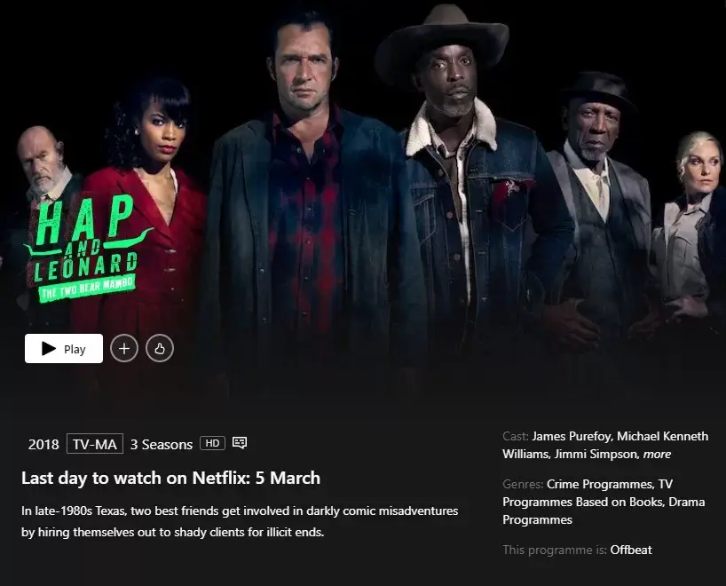 fecha de eliminación de hap y leonard que se muestra en netflix
