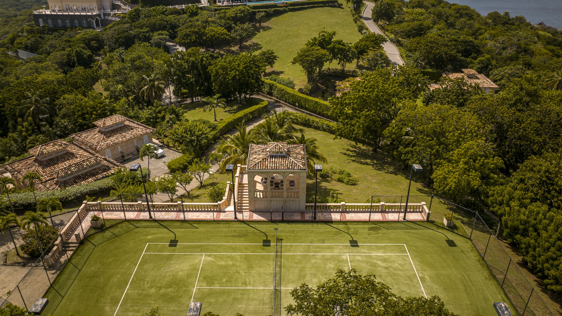 Tennis court and pavillion.