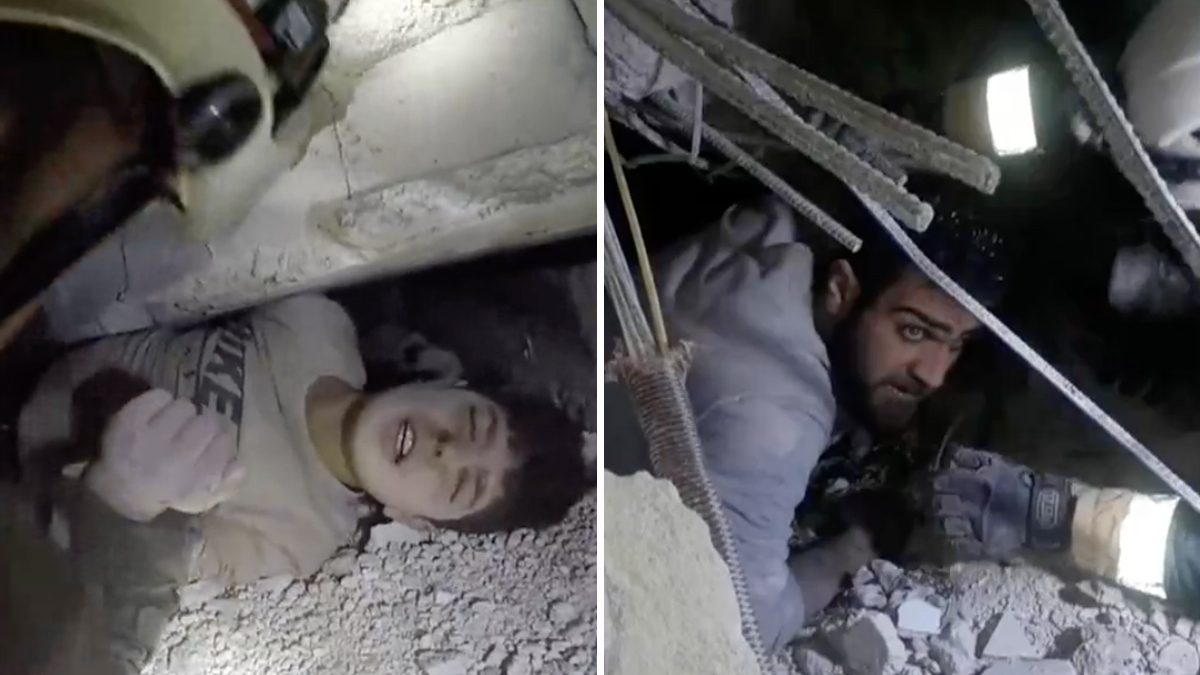 En video: dramáticos rescates de un niño y un joven atrapados bajo los escombros en Siria