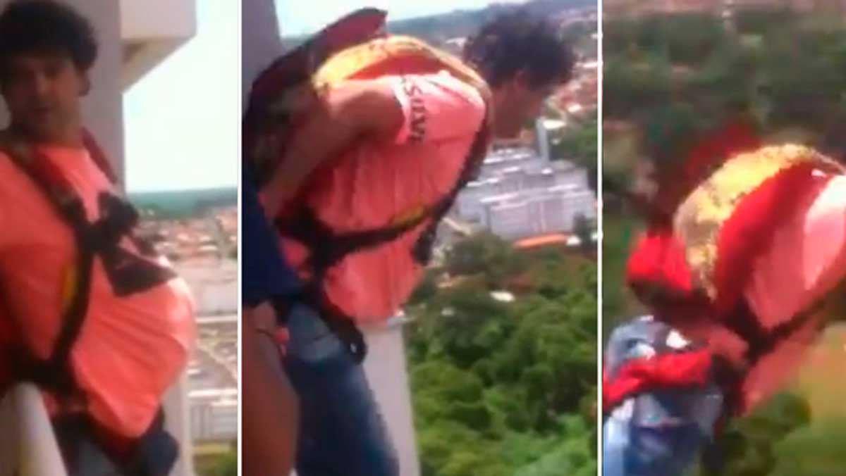 La verdad del hombre que saltó en paracaídas desde el balcón