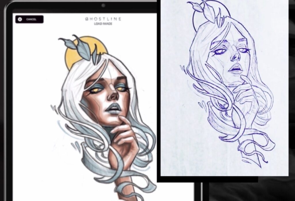 No hace falta decir que Ghostline arrastra la plantilla del tatuaje haciendo 'inkto' el milenio actual