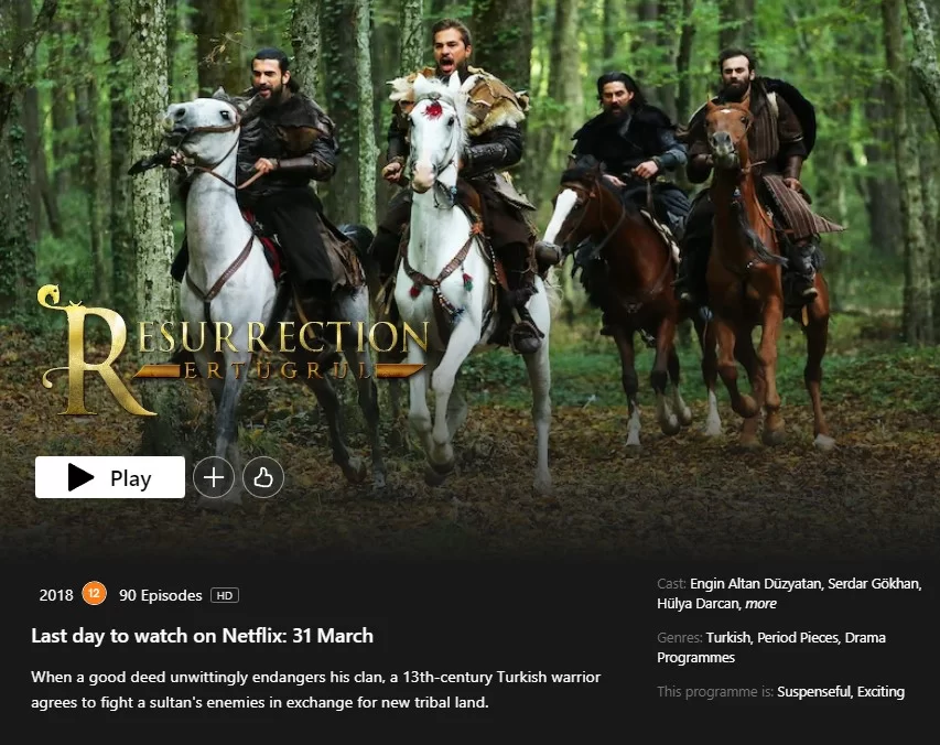 Aviso de eliminación de Resurrection Ertugrul en Netflix Aviso de eliminación de Resurrection Ertugrul en Netflix