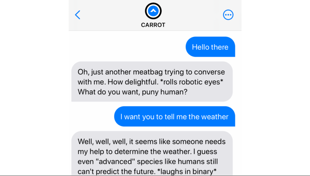 Déjate asar por completo por el nuevo chatbot de Carrot Weather con la actualización de ChatGPT
