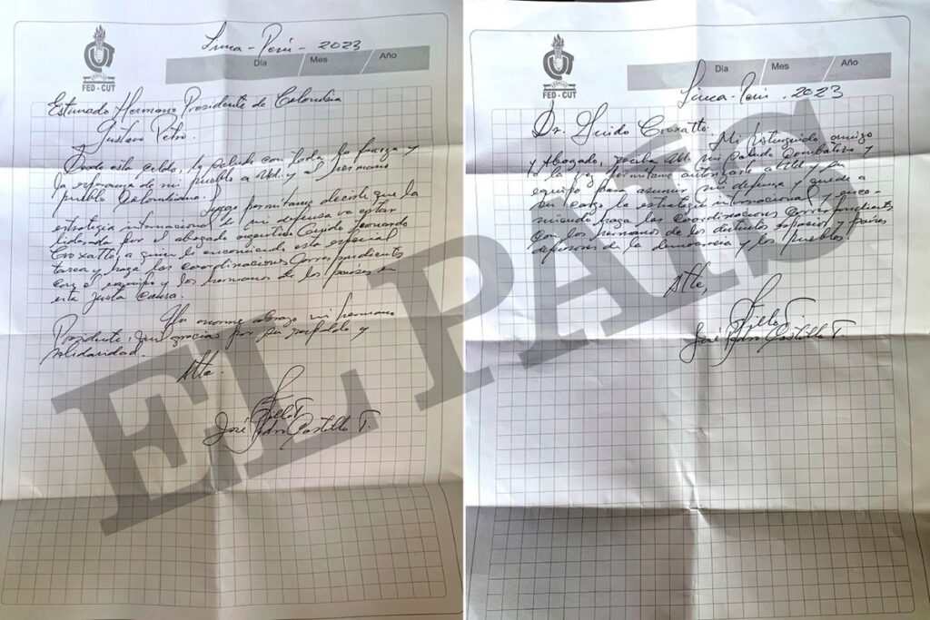 Pedro Castillo le envía una carta a Petro desde prisión: “Desde esta celda lo saludo con toda la fuerza”