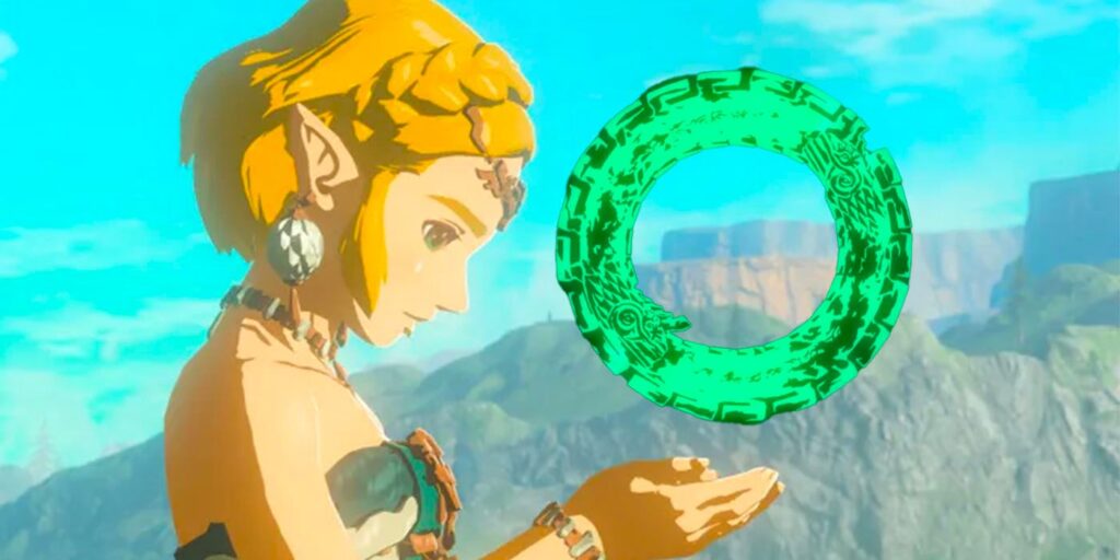 Image of Zelda with the Ouroboros logo in Tears of the Kingdom.