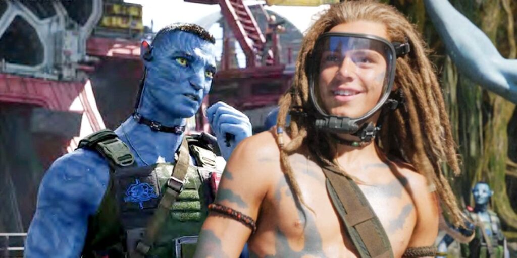 Quaritch juxtaposed with Spider in Avatar: The Way of Water.