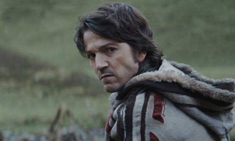 Cassian Andor on a mountain on Aldhani in Andor.