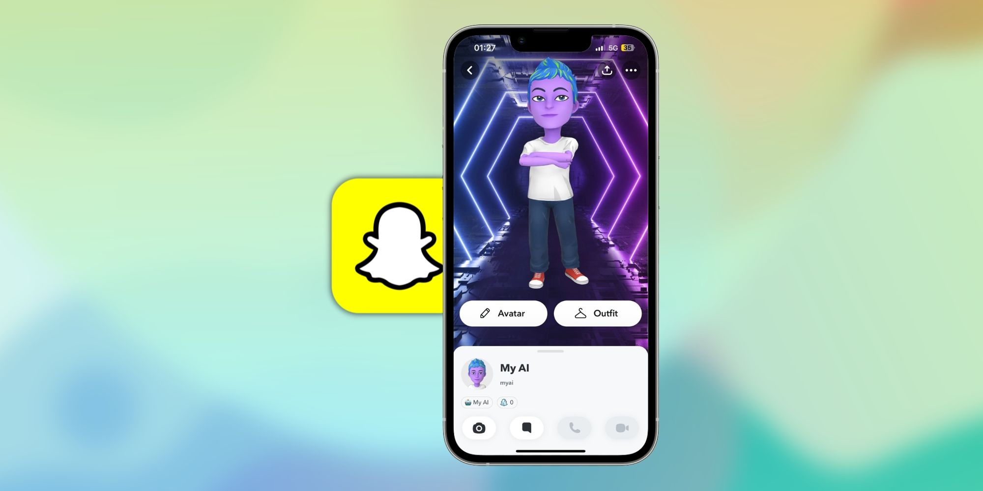 Snapchat's logo and My AI displayed on a smartphone screen