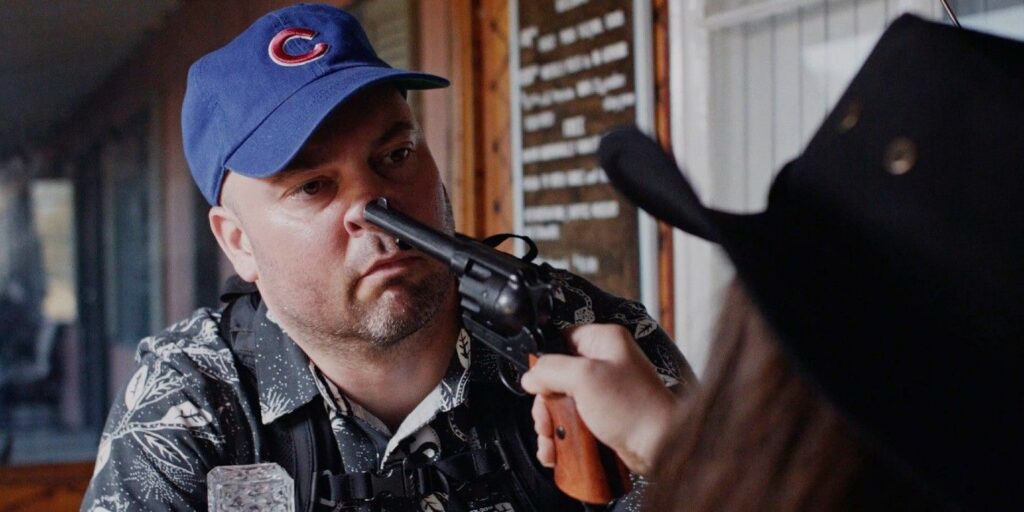 Andy Somebody scene where Mel points a gun playfully to Andy's nose.