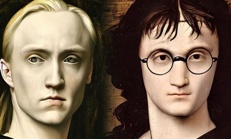 Harry Potter and Draco Malfoy drawn as Leonardo Di Vinci potraits