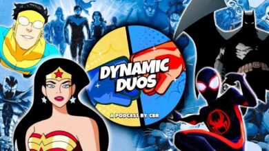 CBR Dynamic Duos title art showing the title over two fists bumping in the center surrounded by superheroes.