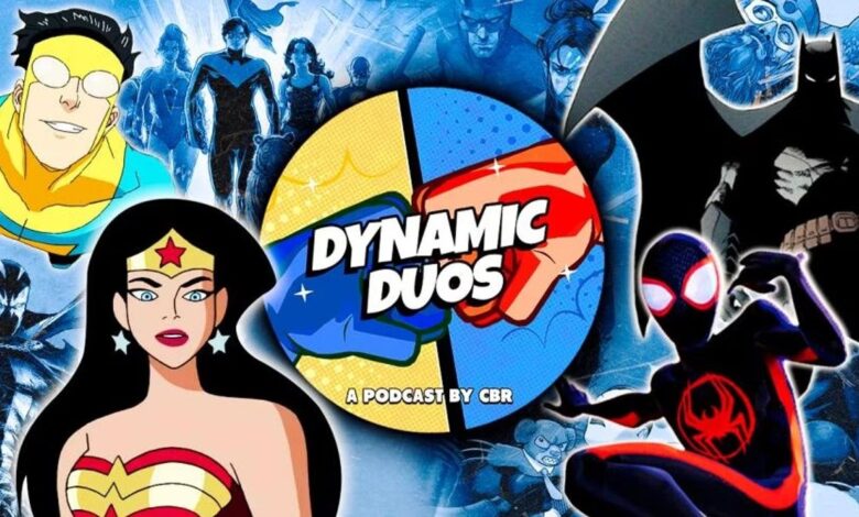 CBR Dynamic Duos title art showing the title over two fists bumping in the center surrounded by superheroes.