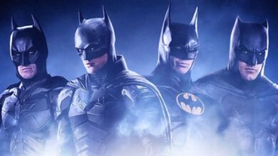 Christian Bale, Robert Pattinson, Michael Keaton and Ben Affleck as Batman