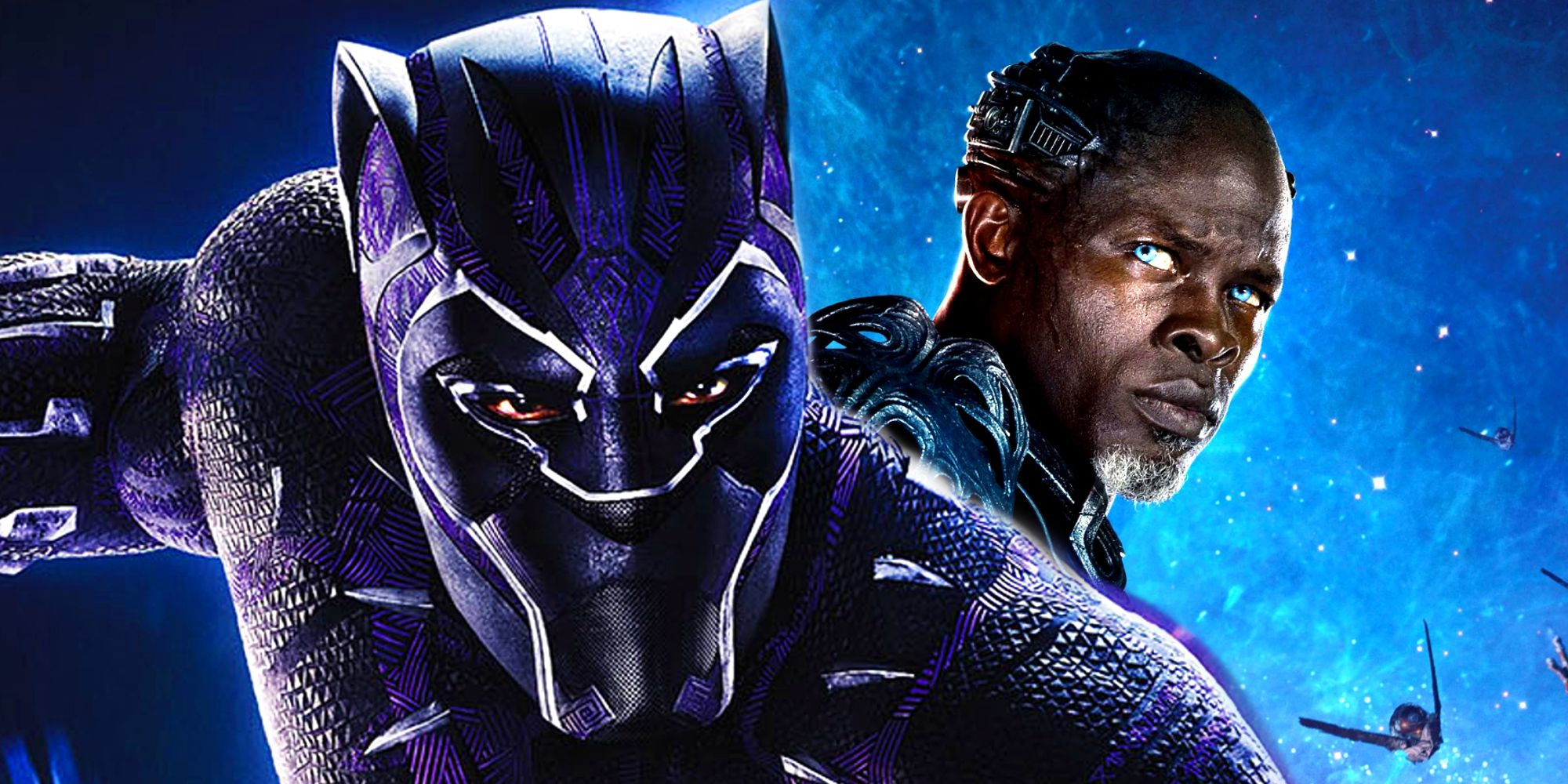 Black Panther and Djimon Honsou's Korath in The MCU
