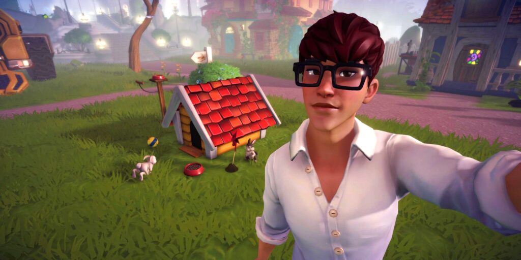 Disney Dreamlight Valley Player Taking Selfie With Rabbit Pets Near New Pet Items