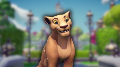 Nala in front of Dreamlight Valley Village