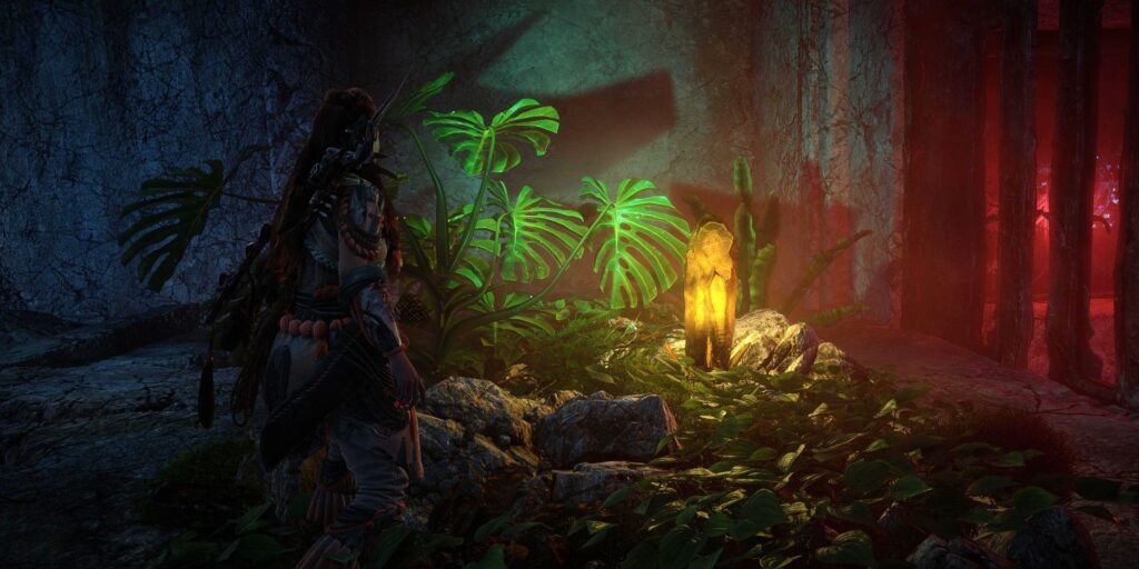 Horizon Forbidden West Burning Shores Aloy Looking At Brimshine Chunk In Tower Ruin