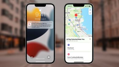 Screenshot of the unwanted location tracking notification on an iPhone's screen along with the Finy My interface