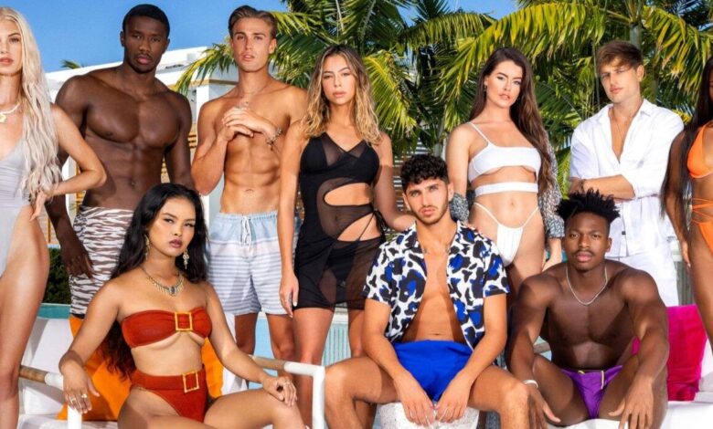 Too Hot To Handle Season 4 Cast in swimsuits looking serious