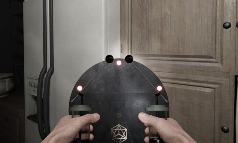 Demonologist holding esg tool abandoned house kitchen