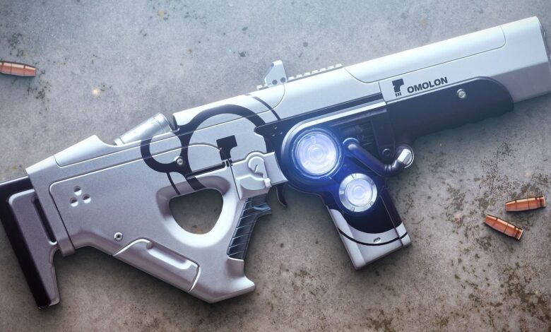 Destiny 2's Hung Jury Drop lies on a concrete floor, with three bullets scattered around it.