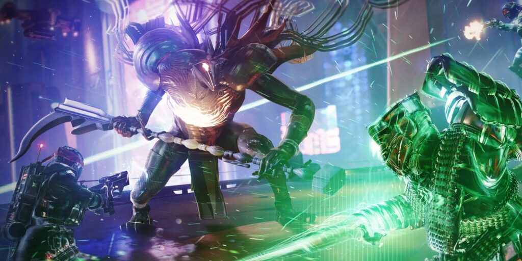 Destiny 2 Two Strand Boosted Guardians Fighting a Large Cabal Boss in Root of Nightmares Raid