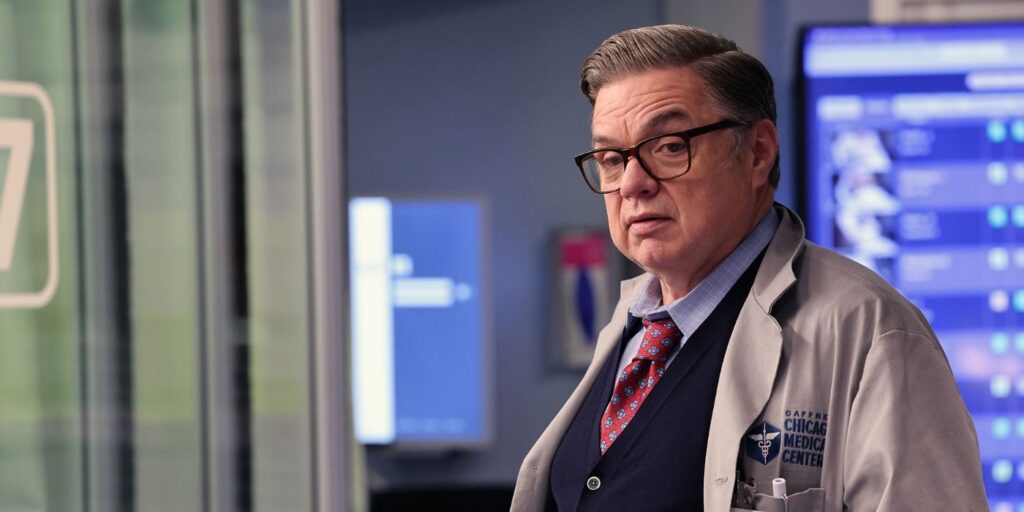 Dr. Charles (Oliver Platt) looks on in Chicago Med