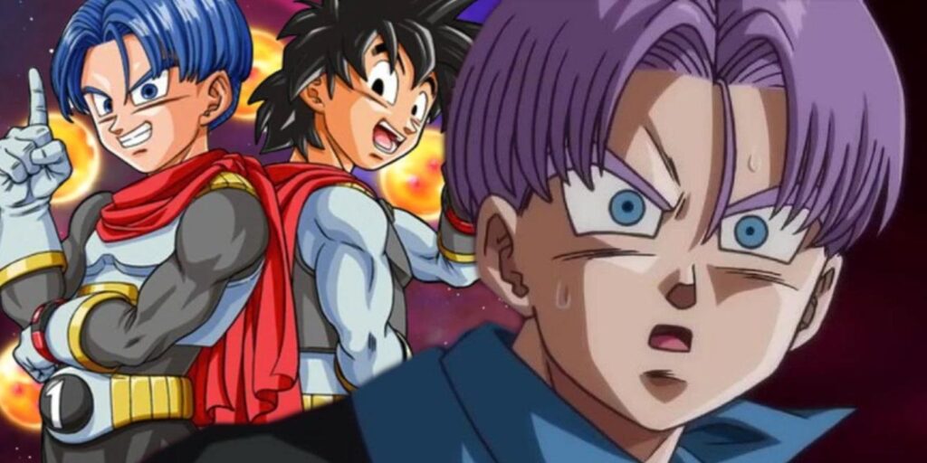 Dragon Ball GT's Trunks with Super's Trunks and Goten.